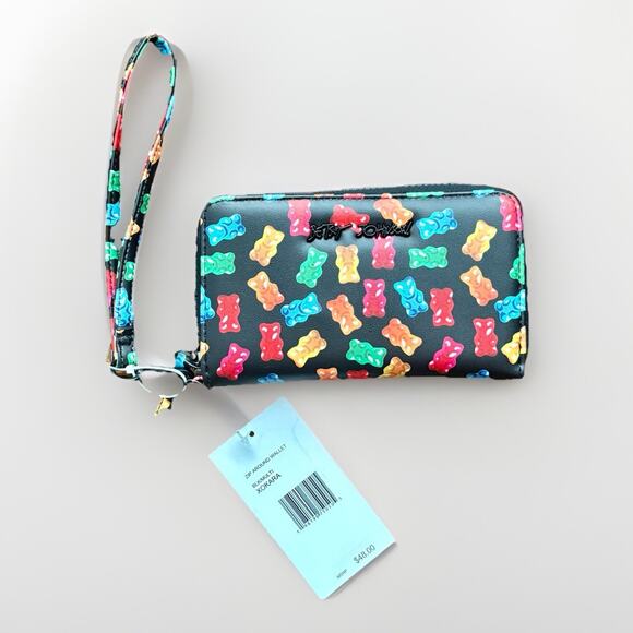NWT BETSEY JOHNSON BLK Faux LTR Rainbow Gummy Bear Zip Wallet Wristlet XOKARA - Picture 4 of 13